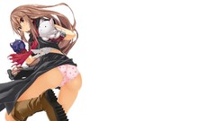 White background long hair anime girls boots brunettes school 