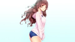 White background long hair anime girls brown eyes brunettes ano 