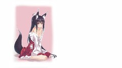 White background long hair anime girls brown eyes ponytails 