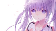 White background long hair anime girls flower petals purple 