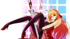 White background long hair anime girls green eyes pantyhose 