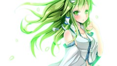 White background long hair green eyes kochiya sanae green hair 
