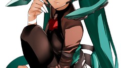 White background long hair hatsune miku vocaloid twintails aqua 