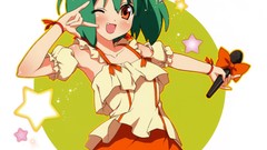 White background microphones anime girls macross frontier green 