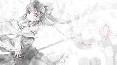 White background monochrome bows short hair hakurei reimu 
