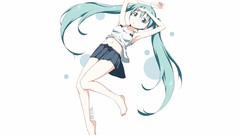 White background navel circles blouse skirts long hair barefoot 