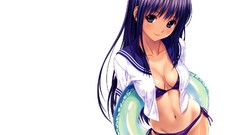 White background navel schoolgirls blush smiling long hair 