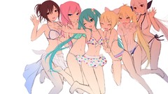 White background navel white hair red eyes bows t-shirts 