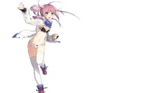 White background pink hair anime girls blue eyes underwear 