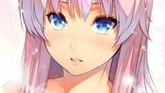 White background pink hair long hair anime girls blue eyes 