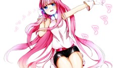 White background pink hair long hair blue eyes vocaloid 