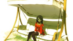 White background red dress anime girls black hair original 