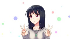 White background red eyes anime girls black hair Simple 
