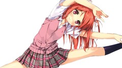 White background red eyes anime girls school uniforms redheads 