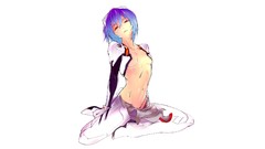 White background red eyes anime girls short hair neon genesis 