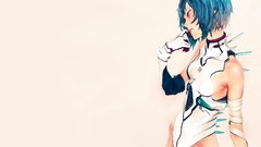 White background red eyes blue hair anime girls neon genesis 