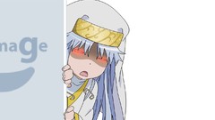 White background red eyes blue hair long hair anime girls open 