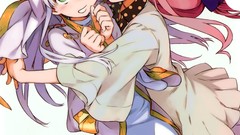 White background red eyes blush anime girls green eyes redheads 