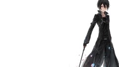 White background red eyes coat Swords black hair kirigaya 