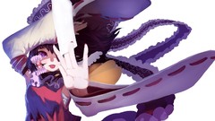 White background red eyes faces tongue bows long hair brunettes 