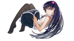 White background red eyes long hair anime girls black hair 