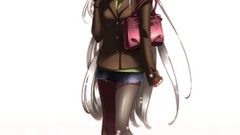 White background red eyes long hair anime girls school uniforms 