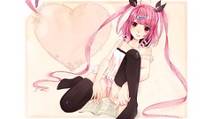 White background red eyes pink hair anime girls underwear 