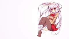 White background red eyes Ribbons skirts blush long hair anime 