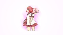 White background red eyes skirts pink hair anime girls blue 