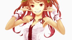 White background red eyes smiling anime girls redjuice redheads 