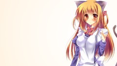 White background Ribbons blondes blush long hair anime girls 