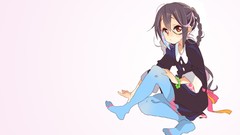 White background Ribbons bracelets anime girls brown eyes 