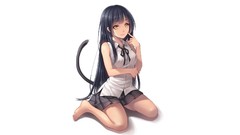 White background Ribbons sitting schoolgirls skirts smiling 