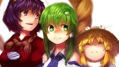 White background Ropes blondes long hair anime girls green eyes 