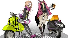 White background scarfs original characters motorbikes