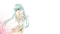 White background shirts blue hair long hair anime girls blue 