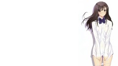 White background shirts shadows anime girls brown eyes 