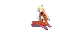 White background sitting blondes blush long hair anime girls 