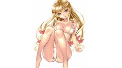 White background sitting bows blondes long hair barefoot touhou 