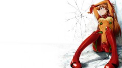 White background sitting cracks long hair anime girls blue eyes 