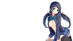 White background sitting schoolgirls bows skirts shadows long 