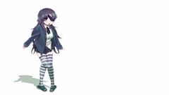 White background skirts long hair anime girls blue eyes black 