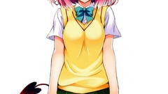 White background skirts pink hair anime girls school uniforms 