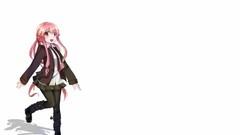 White background skirts pink hair pink eyes open mouth mirai 