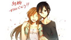 White background smiling long hair anime girls closed eyes 