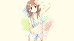 White background stockings long hair anime girls lingerie brown 