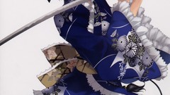 White background Swords anime girls konpaku youmu gray hair 