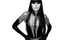 White background Watchmen long hair malin akerman grayscale 