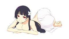 White background wet red eyes smiling long hair anime girls 