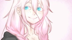 White background white hair faces smiling long hair anime girls 